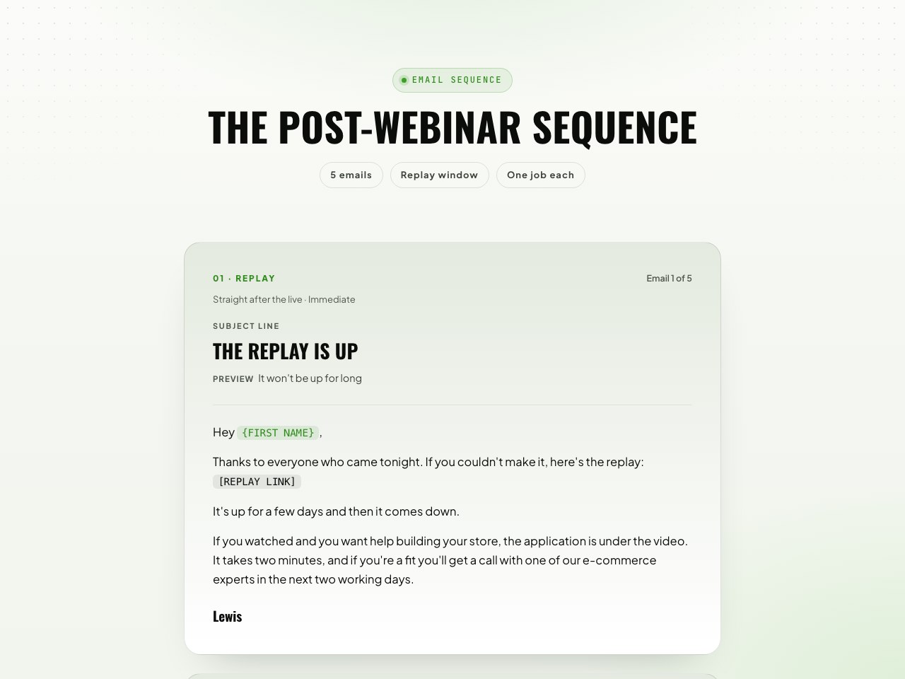 Post-webinar sequence preview