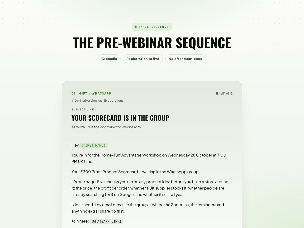 Pre-webinar sequence preview